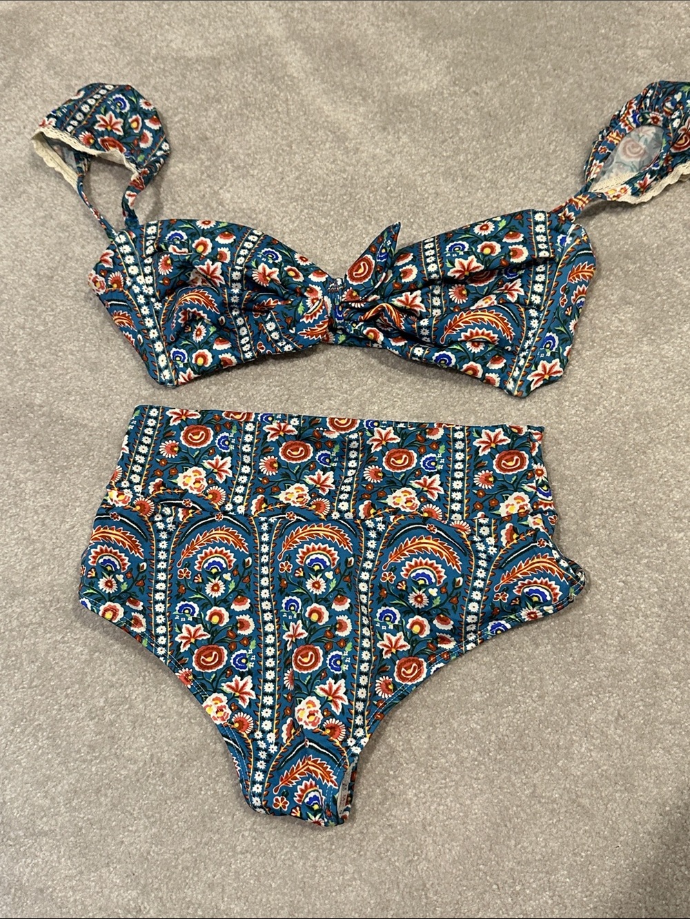 Montce Teal Paisley Floral High-Waist Bikini Set MEDIUM TOP, LARGE BOTTOM